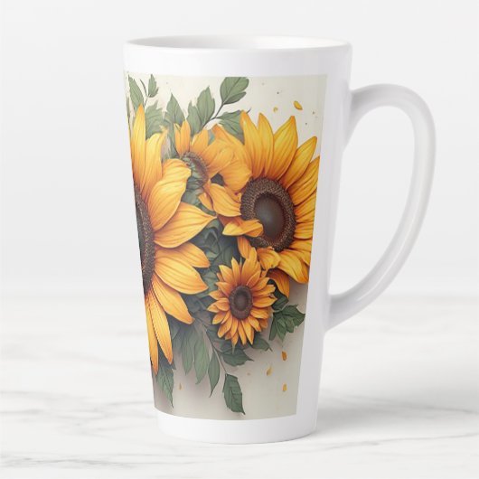 Gele Zonnebloem Bloemschikking Latte Mok (Rechts)