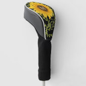 Gele zonnebloem bloemstuk met eigen initialen dame golfheadcover (Schuin)