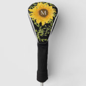 Gele zonnebloem bloemstuk met eigen initialen dame golfheadcover (Voorkant)