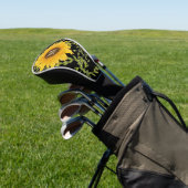 Gele zonnebloem bloemstuk met eigen initialen dame golfheadcover (Insitu)