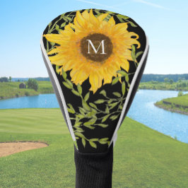 Gele zonnebloem bloemstuk met eigen initialen dame golfheadcover