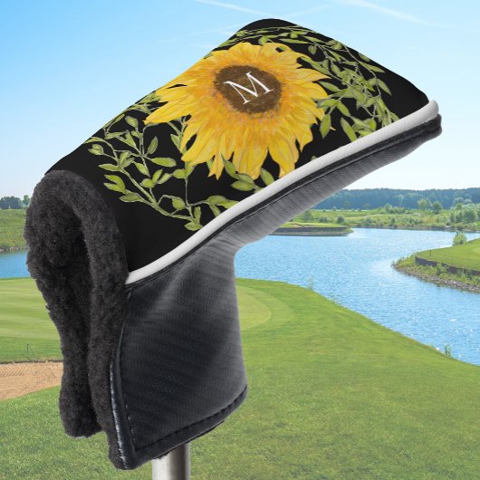 Gele zonnebloem bloemstuk met eigen initialen dame golfheadcover