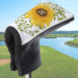 Gele zonnebloem bloemstuk met eigen initialen dame golfheadcover
