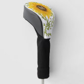 Gele zonnebloem bloemstuk met eigen initialen dame golfheadcover (Schuin)