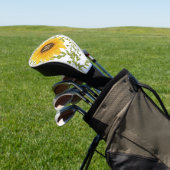 Gele zonnebloem bloemstuk met eigen initialen dame golfheadcover (Insitu)