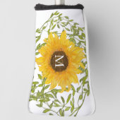 Gele zonnebloem bloemstuk met eigen initialen dame golfheadcover (Draai 90)