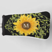Gele zonnebloem bloemstuk met eigen initialen dame golfheadcover (Voorkant)
