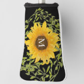 Gele zonnebloem bloemstuk met eigen initialen dame golfheadcover (Draai 90)