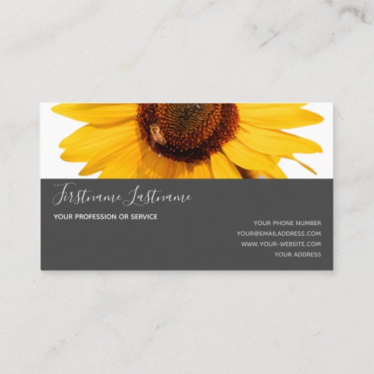 Gele zonnebloem bloesem gelegante grijze rechthoek visitekaartje (Achterkant)