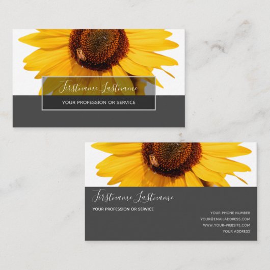 Gele zonnebloem bloesem gelegante grijze rechthoek visitekaartje (Voorkant / Achterkant)