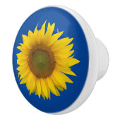 Gele zonnebloem Bloom Elegant Blue Keramische Knop (Rechts)