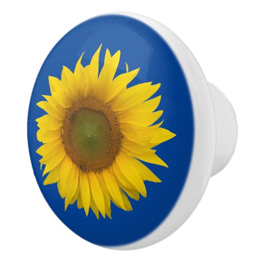 Gele zonnebloem Bloom Elegant Blue Keramische Knop (Rechts)
