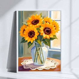 Gele Zonnebloem Boeket Waterverf Bloemstuk Kunst Poster