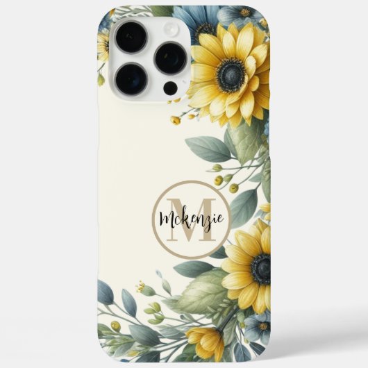 Gele zonnebloem Boho Bohemian Monogram Case-Mate iPhone Case (Achterkant)