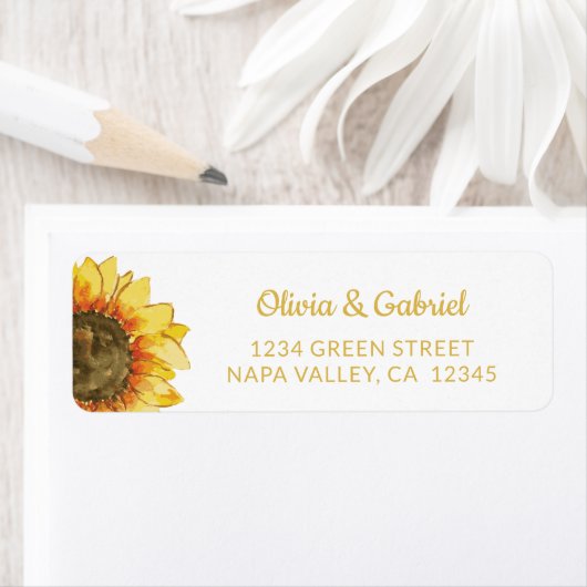 Gele zonnebloem. Botanisch trouwadres Etiket (Insitu)