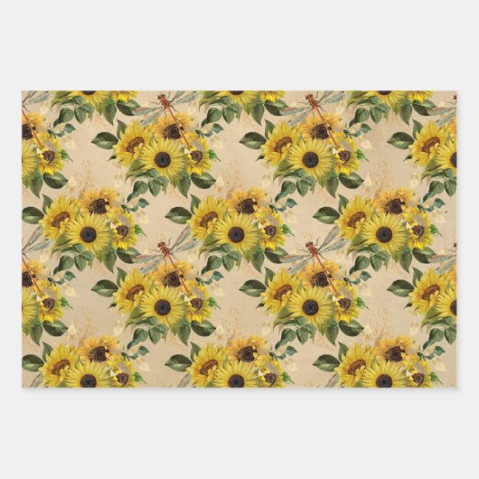  Gele Zonnebloem Bouquet Dragonflies Inpakpapier Vel (Voorkant 2)