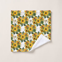  Gele Zonnebloem Bouquet Dragonflies Washandje