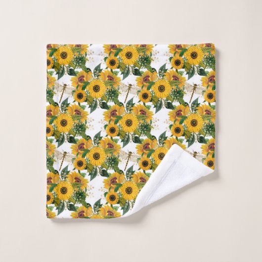  Gele Zonnebloem Bouquet Dragonflies Washandje (Wasdoekje)