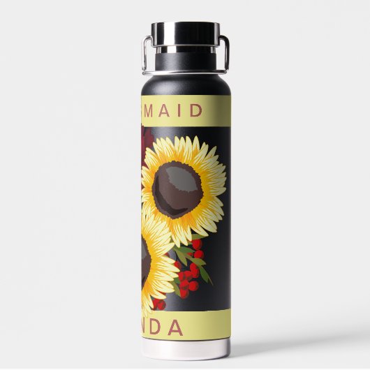  Gele Zonnebloem Bridesmaid Name Weddenschap Waterfles (Achterkant)