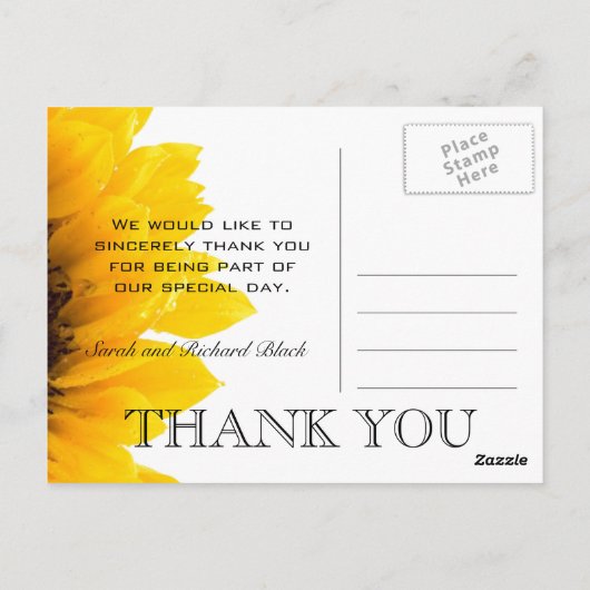 Gele Zonnebloem bruiloft Dank u Briefkaart (Achterkant)