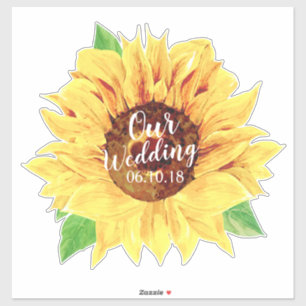 Gele Zonnebloem Bruiloft Waterverf Kiss-Cut Sticker