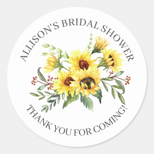 Gele Zonnebloem Bruiloftsdankjeshower Ronde Sticker (Voorkant)