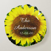 Gele zonnebloem, bruinbruinbruin op maat gemaakt h rond kussen (Achterkant)