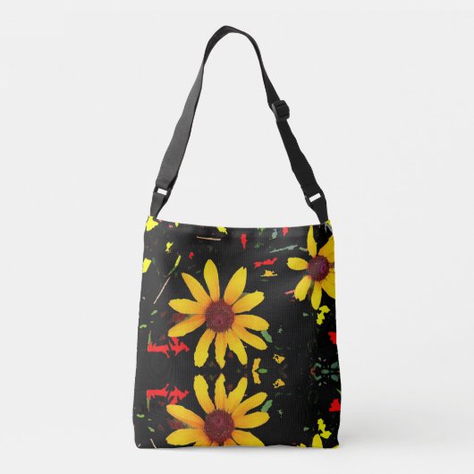 Gele zonnebloem Canvas tas/Zwarte Confetti Crossbody Tas (Achterkant)