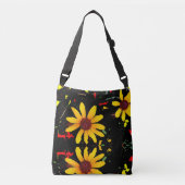 Gele zonnebloem Canvas tas/Zwarte Confetti Crossbody Tas (Voorkant)