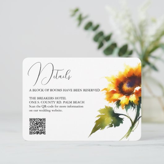 Gele Zonnebloem Christelijke bruiloft Informatiekaartje (Staand voorkant)