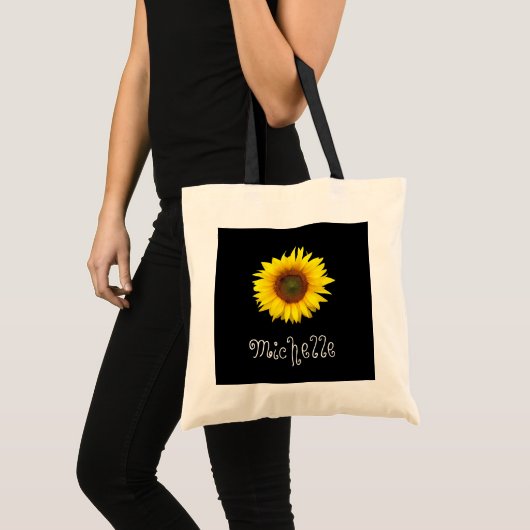 Gele zonnebloem Cute Floral Black, gepersonaliseer Tote Bag (Voorkant (product))