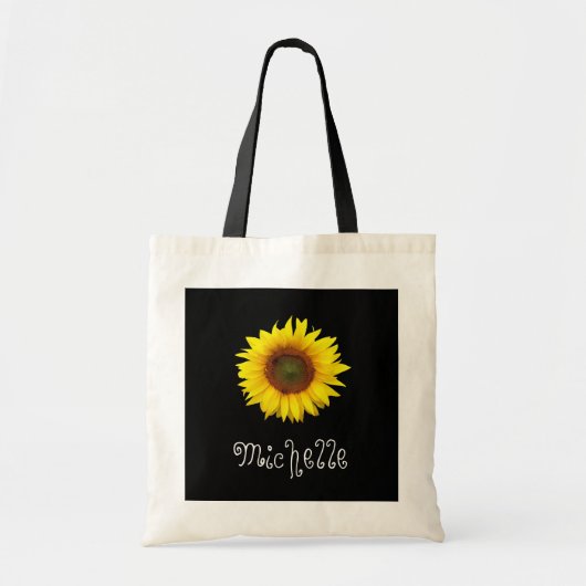Gele zonnebloem Cute Floral Black, gepersonaliseer Tote Bag (Voorkant)