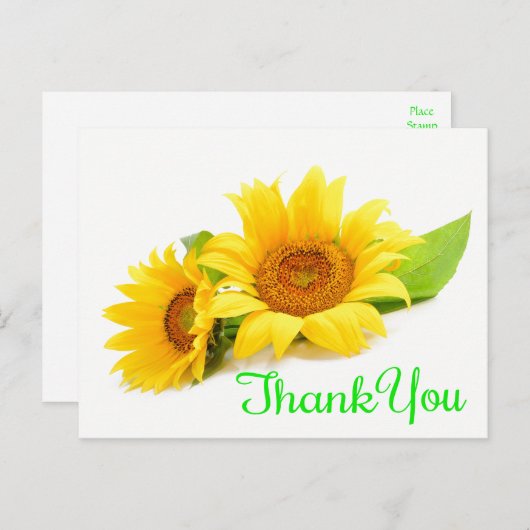 Gele Zonnebloem Dank u Groene Trouwbloemen Briefkaart (Voorkant / Achterkant)