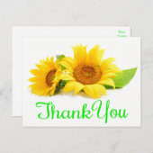 Gele Zonnebloem Dank u Groene Trouwbloemen Briefkaart (Voorkant / Achterkant)