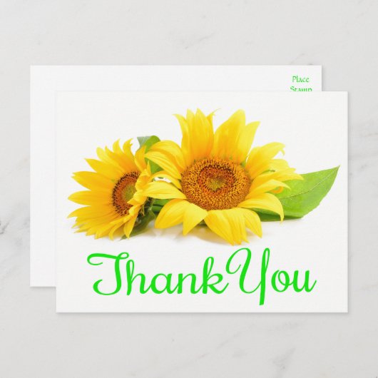 Gele Zonnebloem Dank u Groene Trouwbloemen Briefkaart (Voorkant / Achterkant)