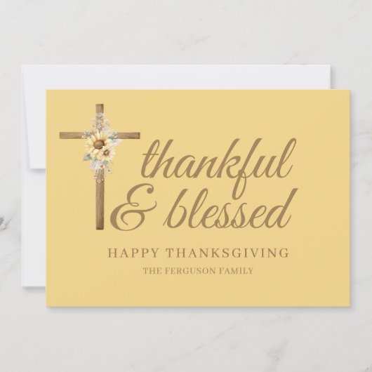 Gele Zonnebloem Dankbaar en Gezegende Thanksgiving Feestdagenkaart (Voorkant)