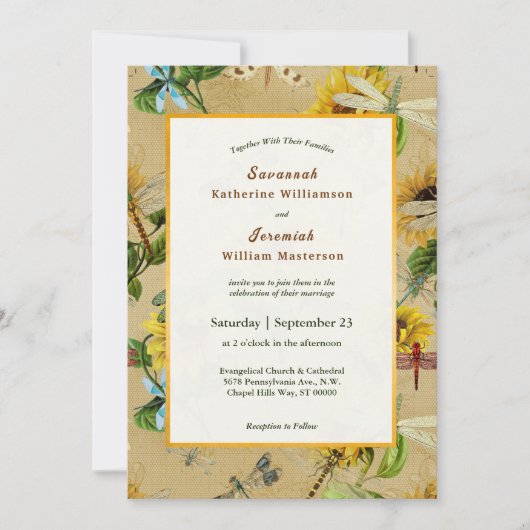  Gele Zonnebloem Dragonflies Weddenschap Kaart (Voorkant)