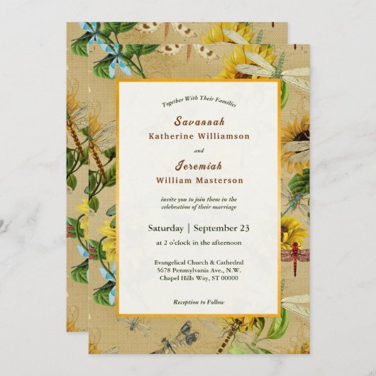  Gele Zonnebloem Dragonflies Weddenschap Kaart (Voorkant / Achterkant)