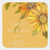  gele zonnebloem elegante bloemenbruiloft vierkante sticker (Voorkant)