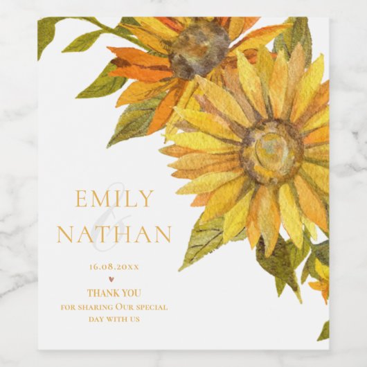 gele zonnebloem elegante bloemenbruiloft wijn etiket (Enkel label)