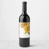 gele zonnebloem elegante bloemenbruiloft wijn etiket (Voorkant)