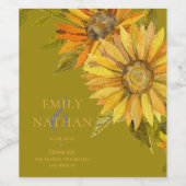  gele zonnebloem elegante bloemenbruiloft wijn etiket (Enkel label)