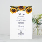 Gele zonnebloem elegante bruiloft programma (Staand voorkant)