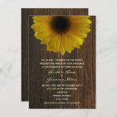 Gele zonnebloem en Barnwood Fall Wedding Kaart (Voorkant / Achterkant)