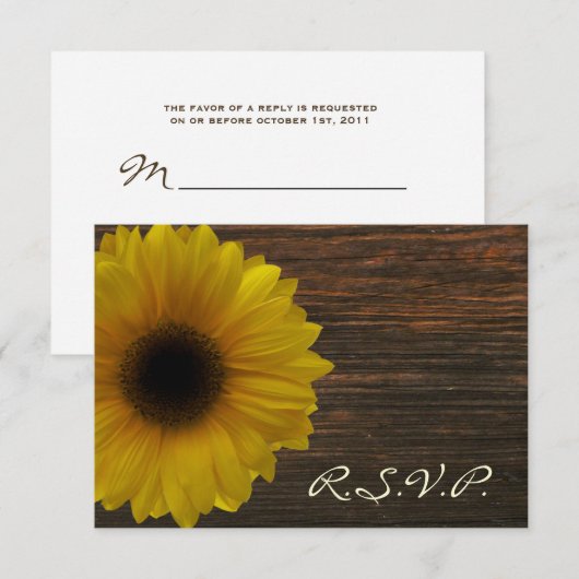 Gele zonnebloem en Barnwood Fall Wedding RSVP Kaartje (Voorkant / Achterkant)
