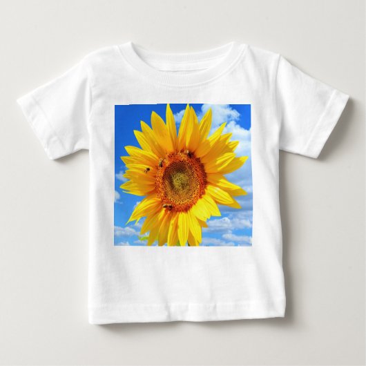 Gele Zonnebloem en Bijen Baby T-shirt (Voorkant)
