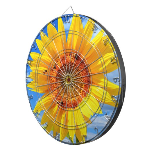 Gele Zonnebloem en Bijen Dart Board Dartbord (Voorkant Rechts)