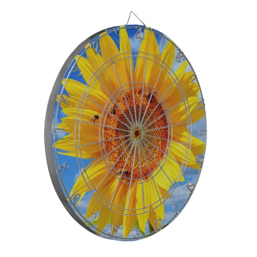 Gele Zonnebloem en Bijen Dart Board Dartbord (Voorkant Links)