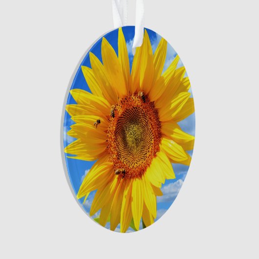 Gele zonnebloem en bijen kerstversiering ornament (voorkant)