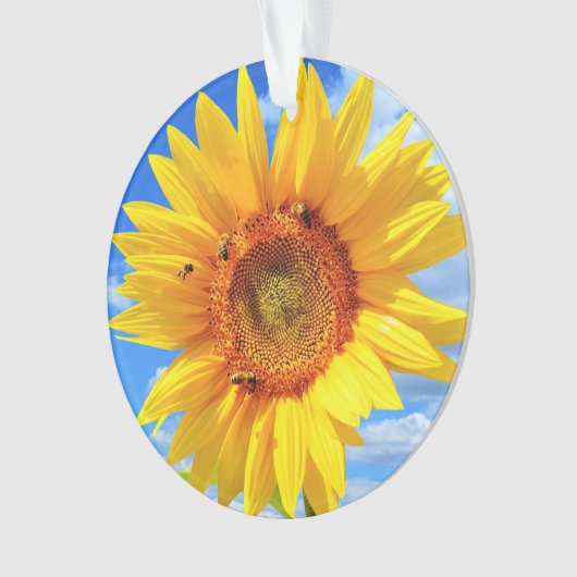 Gele zonnebloem en bijen kerstversiering ornament (voorkant)